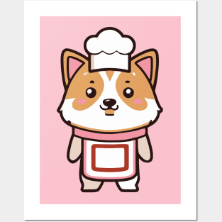 cute corgi kawaii funny chef Posters and Art